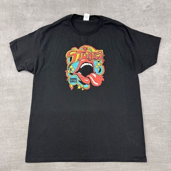 ROLLING STONES T-Shirt size Large Black 'SOME GIRLS' Classic Rock Retro Band Tee - Picture 1 of 8